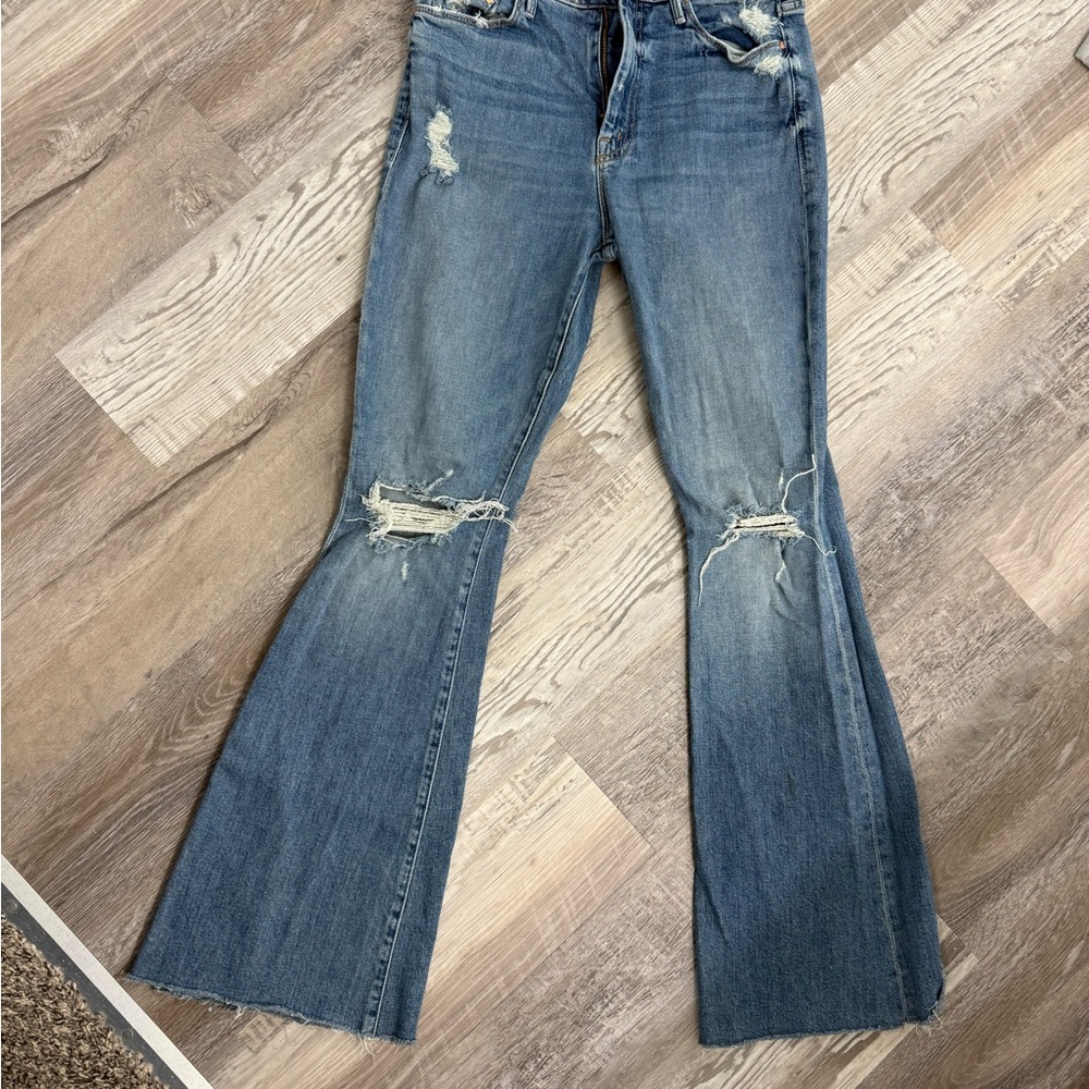MOTHER Distressed Blue Flare Jeans